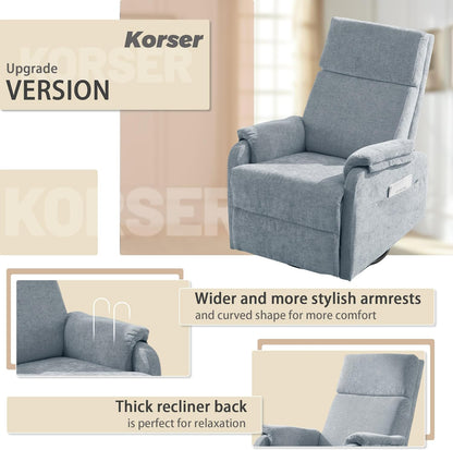 Korser Recliner Chair, Swivel Rocking Recliner Chair for Adults, Glider Rocking Chair, Small Nursery Chair Recliner for Living Room, Reclining Chair with Modern-Designed Armrests, Chenille, Beige