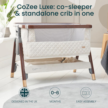 Tutti Bambini CoZee® 2-in-1 Baby Bassinet & Bedside Sleeper - Fast-Folding Bedside Bassinet, Baby Crib with 6 Mattress Heights & Breathable Mesh Window, Mattress Included, 0-6 Months (Oak & Charcoal)
