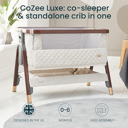 Tutti Bambini CoZee® Luxe Bedside Bassinet & Sleeper - Baby Bassinets Bedside Sleeper, Portable Crib & Adjustable Crib for Newborns, Travel Case, Must-Have Baby Essentials, 0-6 Months (Walnut/Cream)