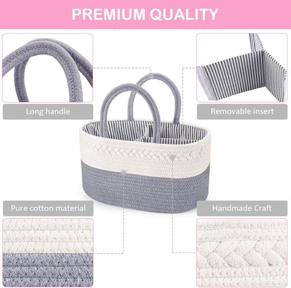 ABenkle Baby Diaper Caddy, Nursery Storage Bin and Car Organizer for Diapers and Baby Wipes, Cotton Rope Diaper Basket Caddy, Changing Table Diaper Storage Caddy