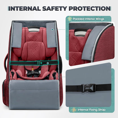 RAINSMORE Padded Car Seat Travel Bag for Airplane Heavy Duty Car Seat Backpack for Air Travel Baby Carseat Cover Bags for Airport Large Car Seats Carrier Fits Car Seats & Booster Seats, Black