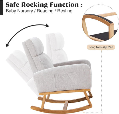 HCHAIRH Rocking Chair Nursery, Upholstered Fabricr Nursing Rocking Chairs with Soft High Back, Modern Nursery Glider Rocker for Mom Living Room, Bedroom, Camel