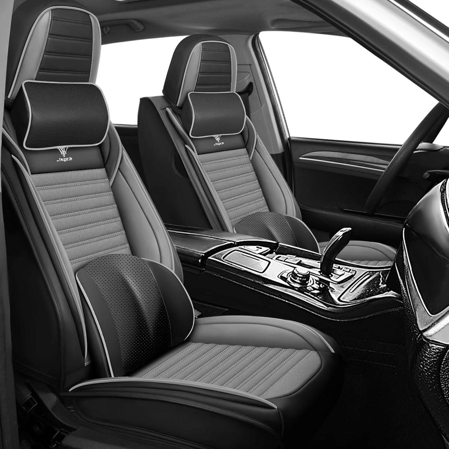 Seat Covers Fit for Mini Convertible 2009-2025 Premium Leather Car Seat Covers, Waterproof Non-Slip and Airbag Compatible, Fashion Car Seat Protector (Black Red,Front Set with Pillow)