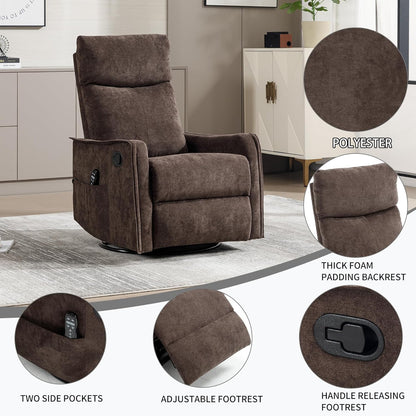 Swivel Rocker Recliner Chair for Adults, Nursery Rocking Chair with Heat and Massage, Glider Reclining Chair for Small Space Living Room Bedroom, Faux Leather Black