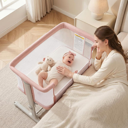 INFANS 3 in 1 Baby Bassinet, Bedside Sleeper for Newborn, Folding Crib with Mattress, Travel Bag, Wheels, 4-Sided Mesh, Easy to Assemble Cradle Co Sleeper Stationary, Rock (Dark Grey)