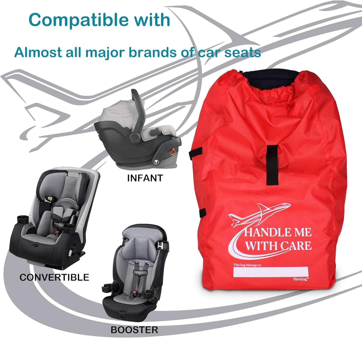 Car Seat Travel Bag for Airplane, Carseat Cover for Air Travel for Infant Carriers Booster Convertible, Black