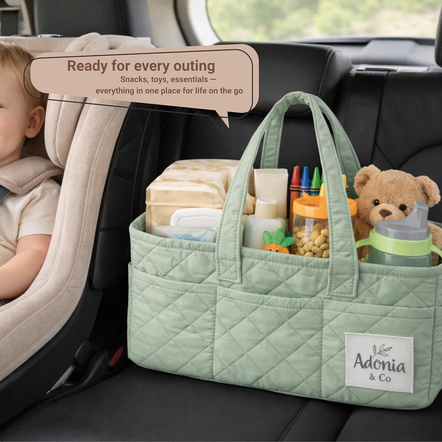 Adonia & Co Diaper Caddy Organizer – Nursery Storage Basket for Newborn Essentials Must Haves & Baby Must Haves – Portable, Machine Washable Baby Diaper Bag Organizer (Brown)