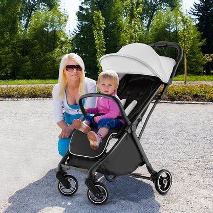 HONEY JOY Lightweight Baby Stroller, Compact Travel Stroller for Airplane, Fits Airplane Cabin & Overhead, One-Hand Gravity Fold, Self-Standing Toddler Stroller w/Adjustable Backrest/Canopy(Pink)