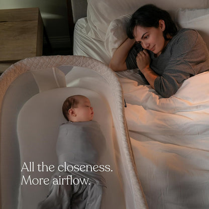 HALO BassiNest Soothing Swivel Sleeper 3.0S – Over-Bed Baby Bassinet with 360 Rotation, Adjustable Height, Breathable Mesh, Calm Sounds & Vibrations, Safe Close Sleeping, Lowering Wall for Easy Access