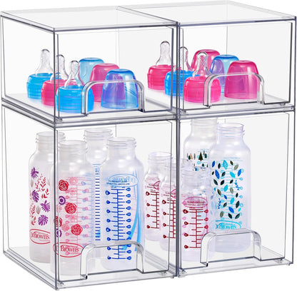 Sorbus Stackable Acrylic Storage Drawers – 2 Small + 2 Tall + 1 Wide – 5 Pack Clear Plastic Organizer Bins for Baby Bottles, Makeup, Bathroom & Vanity, Pull-Out Drawer Design for Kitchen Cabinets