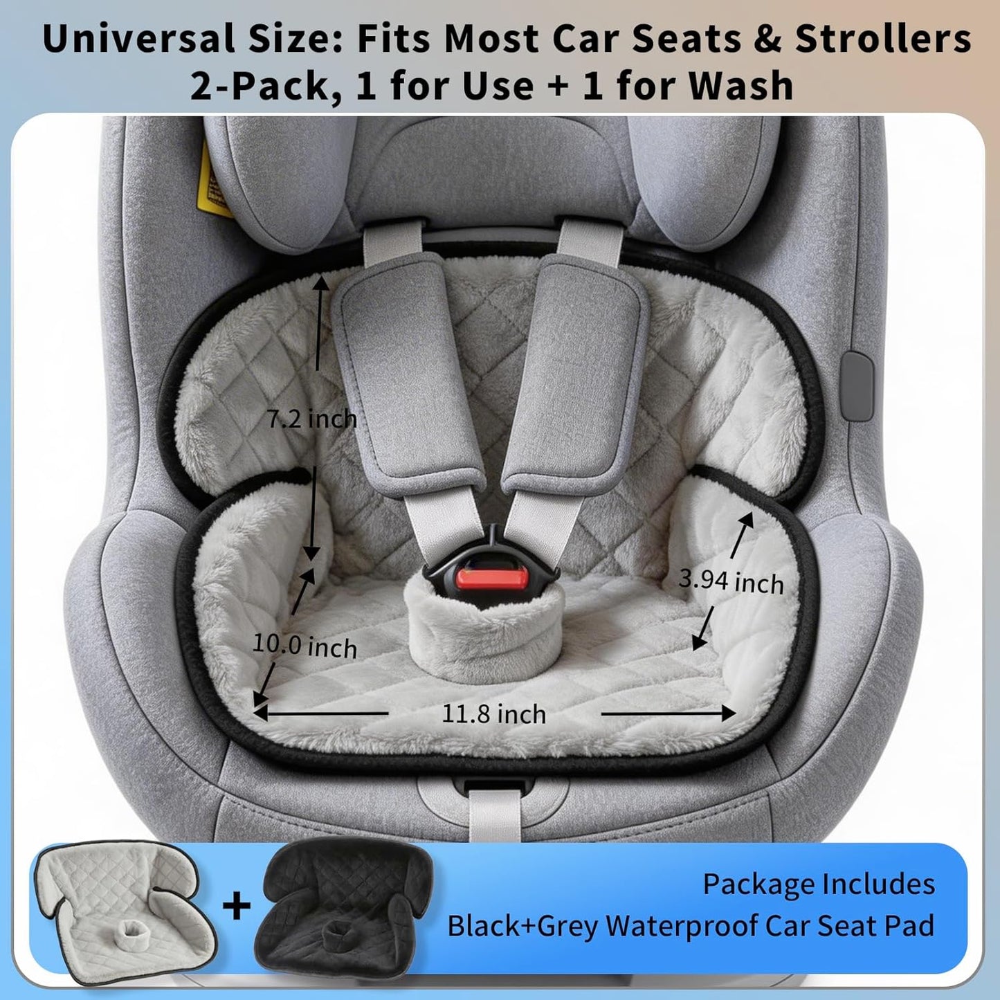 Wonderkin 2-Pack Potty Training Car Seat Protector, Waterproof Car Seat Liner, Non-Slip Leak-Proof Piddle Pads,Washable Cover Fits Car Seats Strollers Bouncers, Ages 6 Months to 4 Years (Grey + Black)