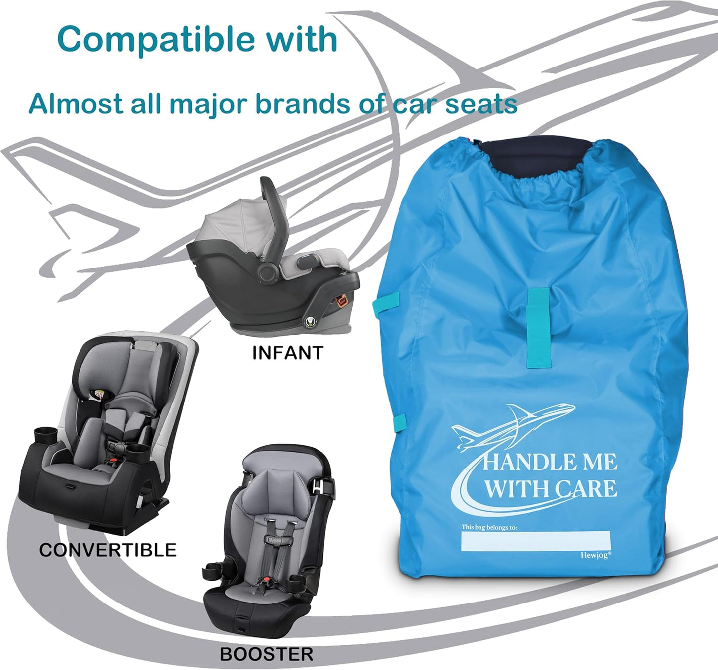 Car Seat Travel Bag for Airplane, Carseat Cover for Air Travel for Infant Carriers Booster Convertible, Black