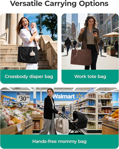 BAGSMART Diaper Bag Tote Puffer, Hospital Bag for Labor Delivery with Pacifier Case, Lightweight Baby Bag for Travel, Work | Multifunctional, Insulated Pockets, Water Resistance