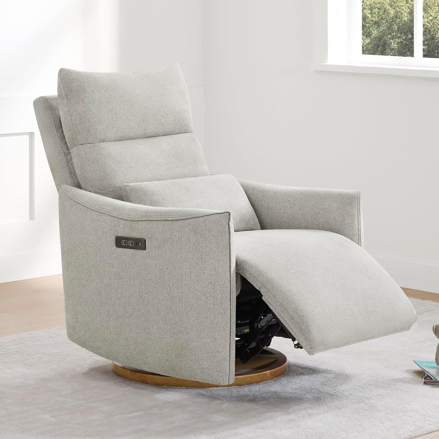 CHITA Swivel Rocker Recliner Chair, Power Nursery Glider Recliner, Nursery Rocking Chair with Adjustable Power Headrest, FSC Certified, Solid Wood Base, Moss Green