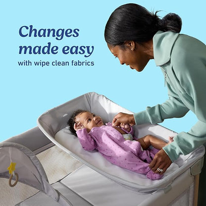 Graco Pack n’ Play CareSuite Playard, Portable Playpen with Baby Bassinet, Changing Table, Sky