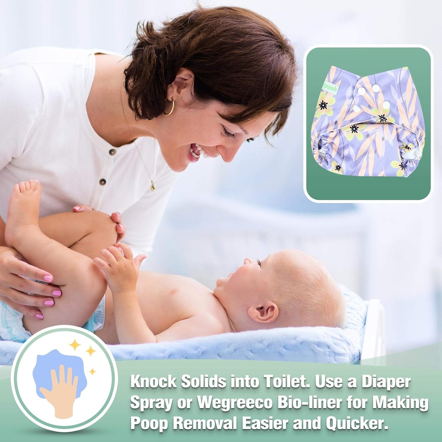 wegreeco Cloth Diapers 6 Pack with 6 Inserts & 1 Wet Bag, Washable Cloth Diapers for Babies, One Size Adjustable Reusable (Flower)