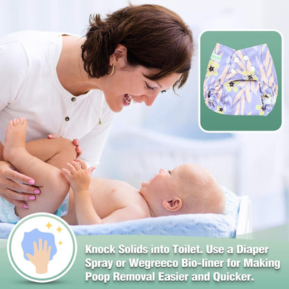 wegreeco Cloth Diapers 6 Pack with 6 Inserts & 1 Wet Bag, Washable Cloth Diapers for Babies, One Size Adjustable Reusable (Flower)