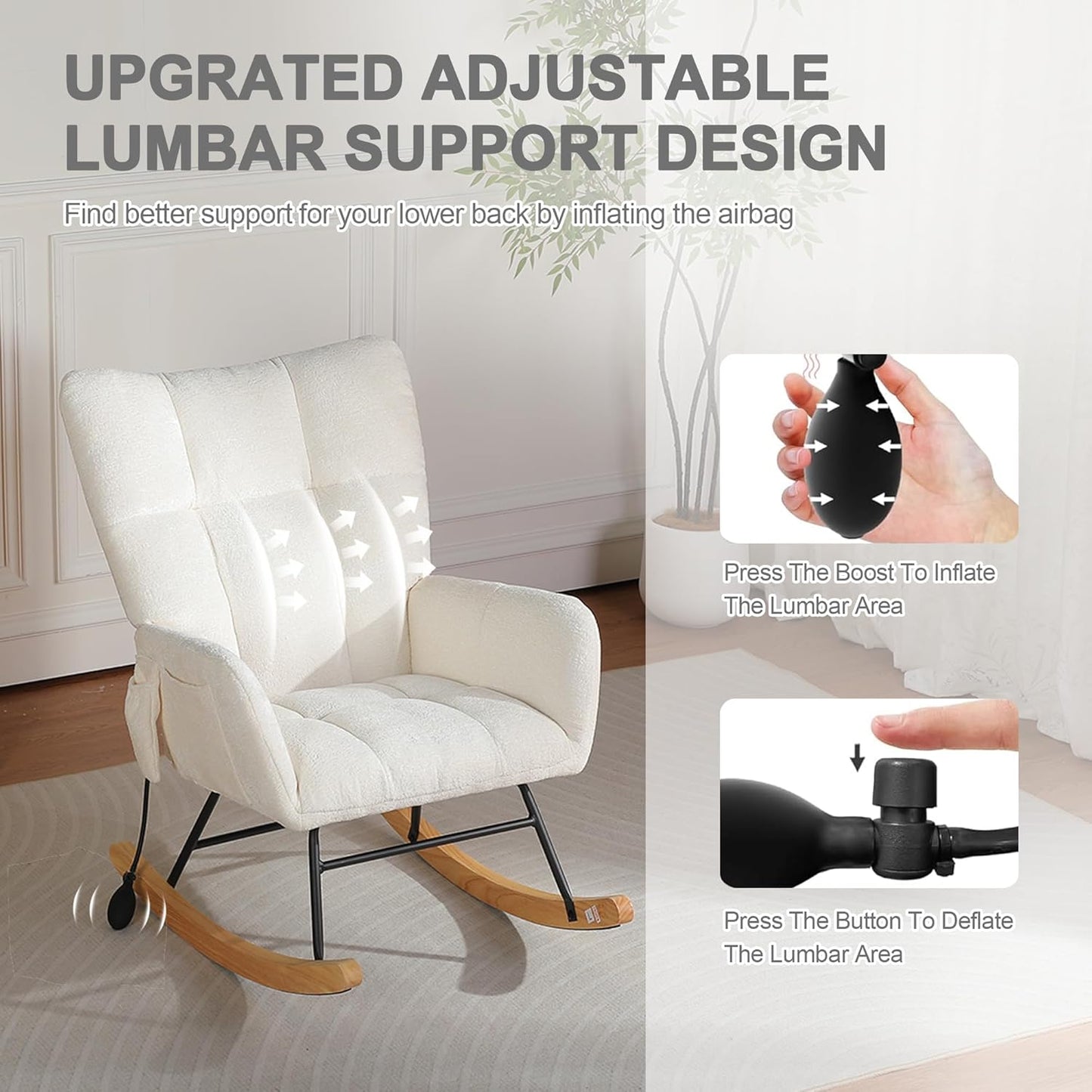 Rocking Chair Nursery with Airbag, Comfy Modern Nursery Rocking Reading Chair indoor with Footrest, Cozy Upholstered Glider Rocker Chairs for Living Room Bedroom Offices(Chenille, Dark Grey)