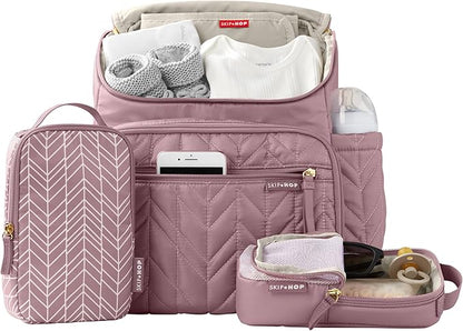 Skip Hop Diaper Bag Backpack: Forma, Multi-Function Baby Travel Bag with Changing Pad & Stroller Attachment, Mauve Mist