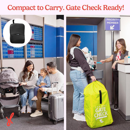 J.L. Childress Gate Check Travel Bag for Car Seats - Car Seat Travel Bag for Airplane, Includes AIRTAG Holder, Fits All Baby Carriers, Infant Carriers & Child Booster Seats - Neon Blue