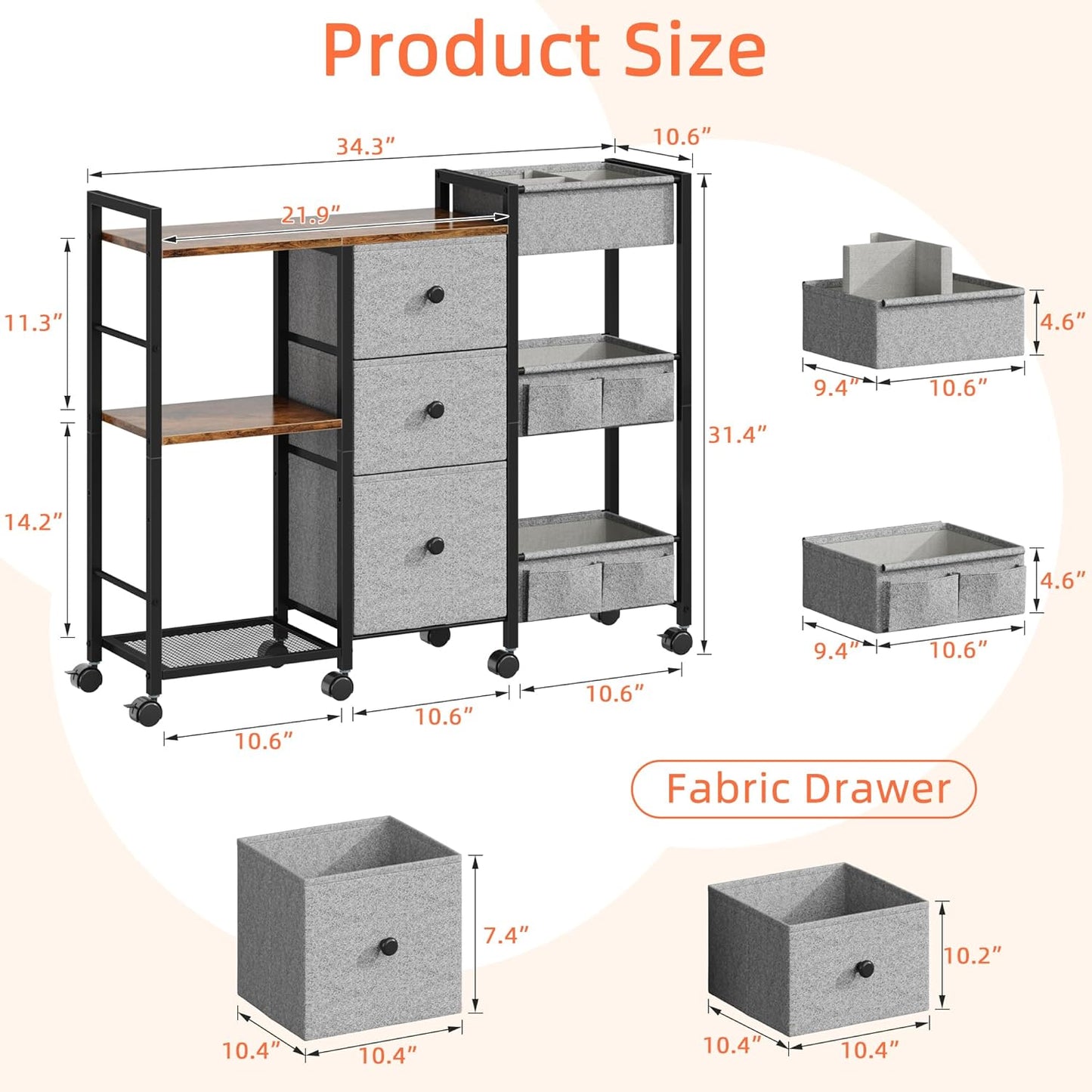 GYIIYUO Diaper Caddy Cart with Storage Fabric Drawers/Open Shelves, Baby Caddy Organizer, 3-Tier Rolling Utility Cart on Wheels for baby nursery essentials,bedside,makeup(Rustic Brown)