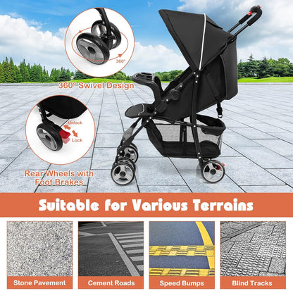 HONEY JOY Lightweight Stroller, Compact Travel Stroller for Airplane, Toddler Fold Pushchair w/Adjustable Canopy & Backrest, Storage Basket, Umbrella Stroller for Infants (Gray)