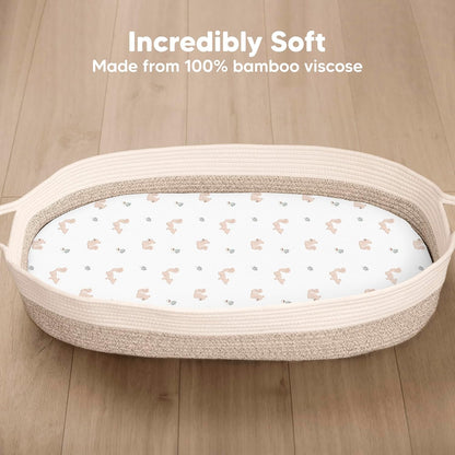 2-Pack Baby Bassinet Sheets Girl, Boy - 33x17 Viscose Derived from Bamboo Bedside Mattress Fitted Bassinet Sheets, Compatible with Halo Bassinest Swivel Sleeper, Baby Delight, Graco (Pecan)