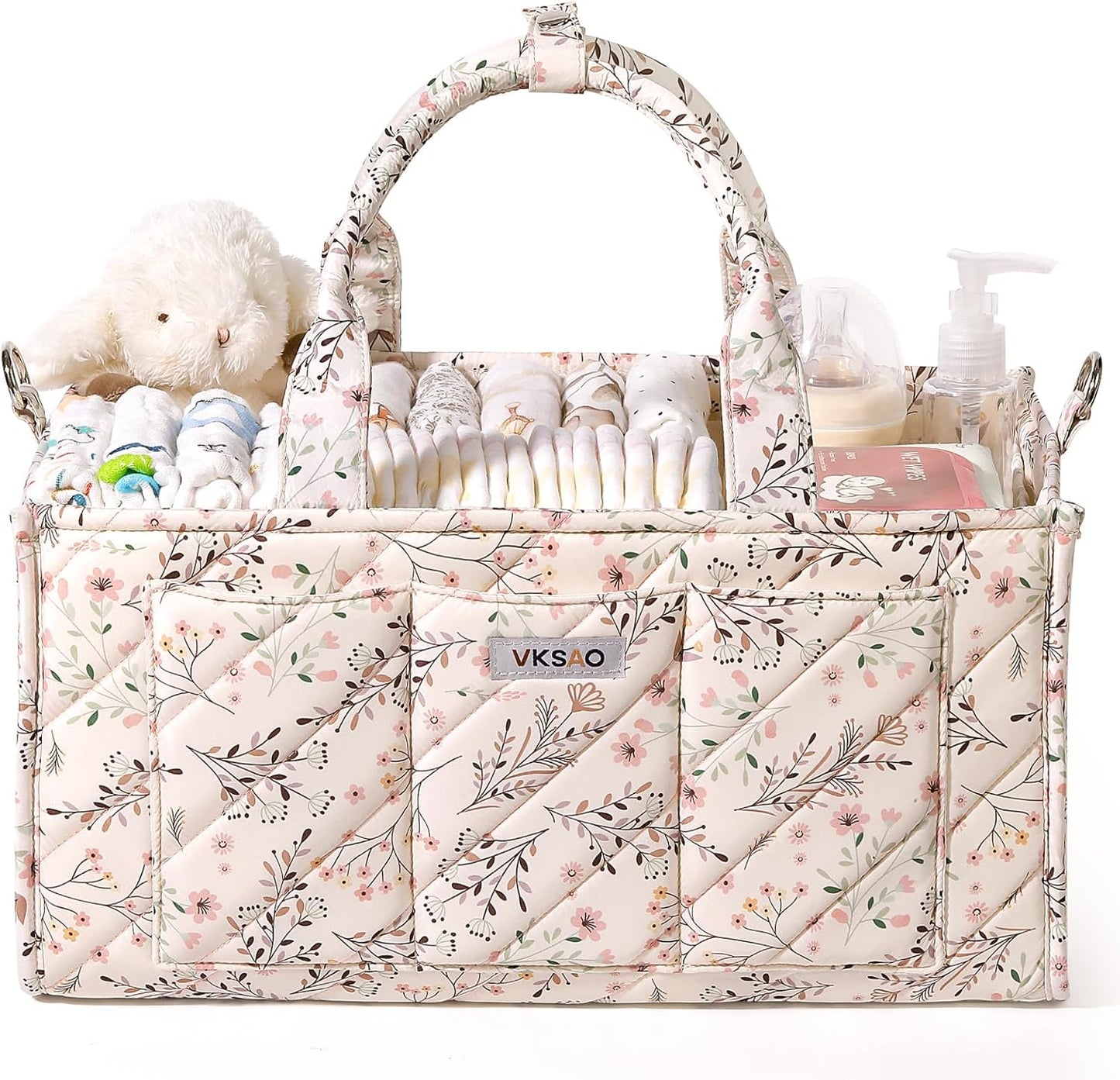 Baby Boy Essentials Diaper Caddy Organizer – Portable Storage Basket with Shoulder Strap & Stroller Hooks, Splashproof Quilted Nursery & Car Tote, Baby Gifts for Baby Shower, Classic Blue