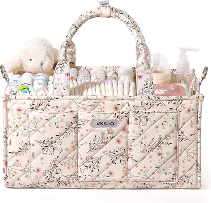 Baby Boy Essentials Diaper Caddy Organizer – Portable Storage Basket with Shoulder Strap & Stroller Hooks, Splashproof Quilted Nursery & Car Tote, Baby Gifts for Baby Shower, Classic Blue