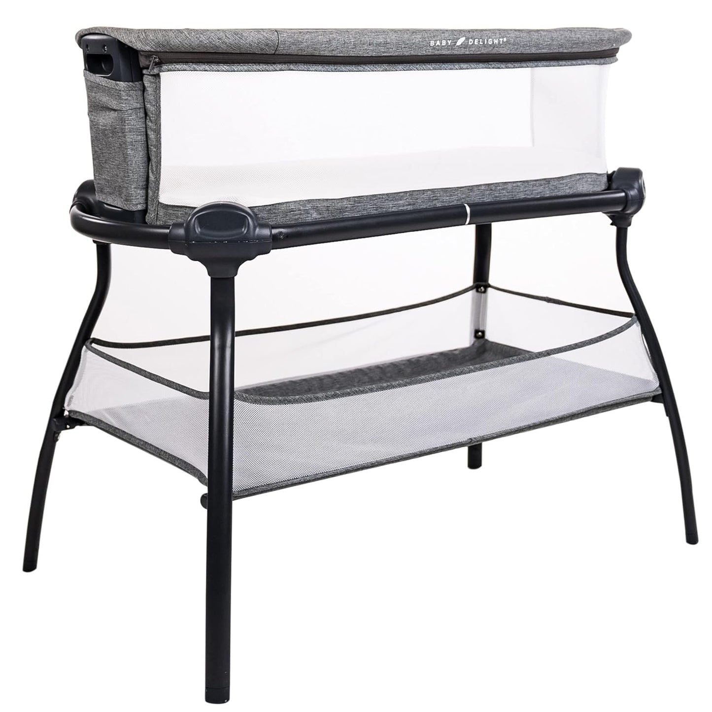 Baby Delight Beside Me Doze Deluxe Baby Bassinet, Bedside Sleeper, Foldable, Removeable Canopy, Pebble Grey