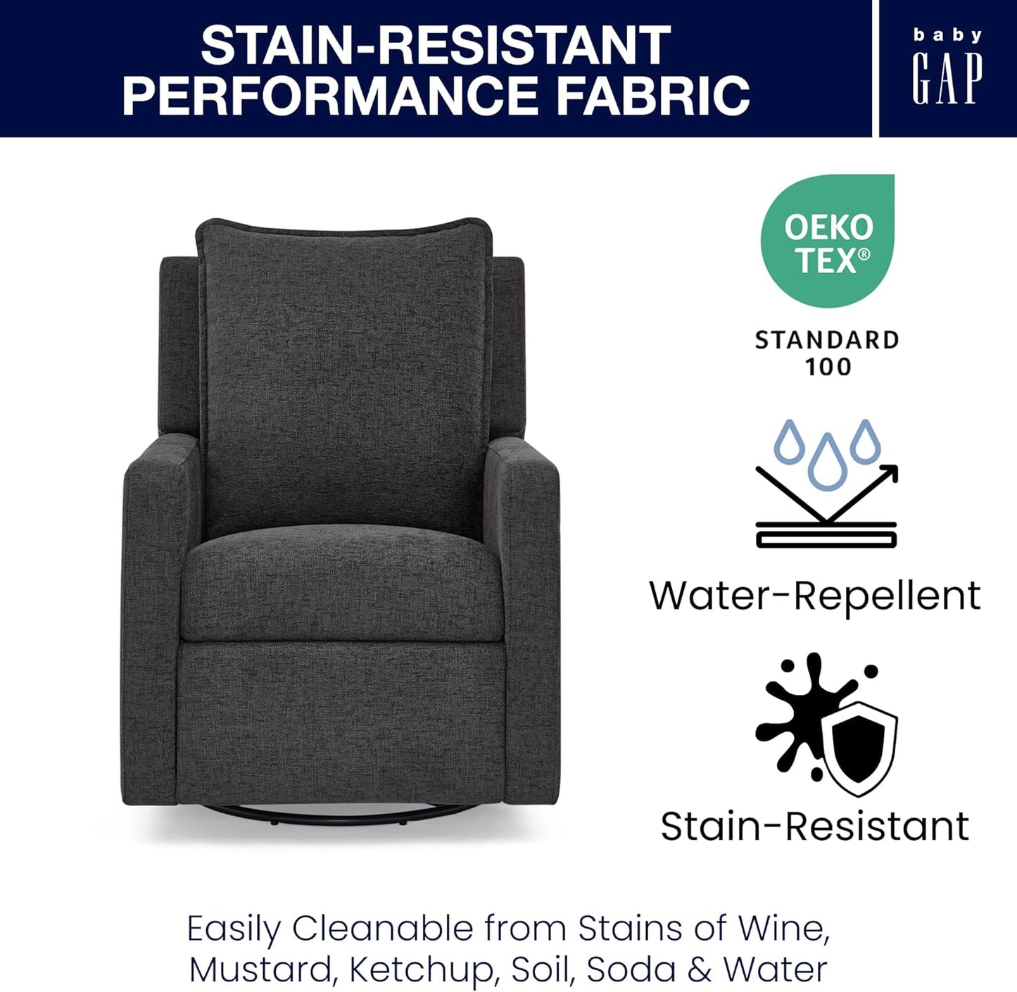 babyGap Harlowe Power Recliner with USB-A and Type-C Ports by Delta Children - Greenguard Gold Certified – Stain-Resistant Performance Fabric is Oeko-TEX Standard 100 Certified, Sand