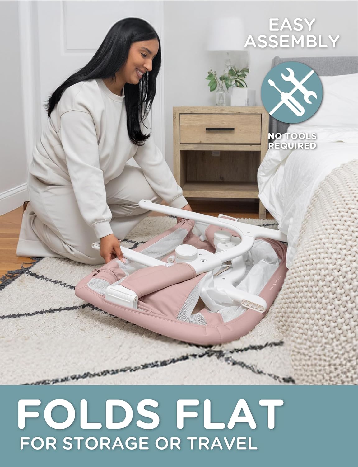 Baby Delight Beside Me Dreamer Bassinet | Bedside Sleeper | 6-Position Height Adjustment | Charcoal Tweed