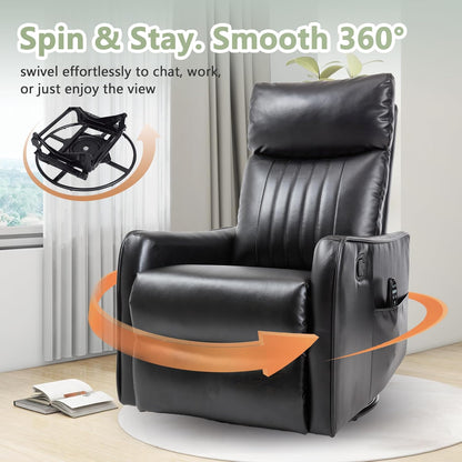 cinkehome Swivel Rocker Recliner, Glider Rocker Recliner Chair for Nursery, Manual Reclining Chair with Heated Massage, Small Spaces, Living Room, Khaki Chenille