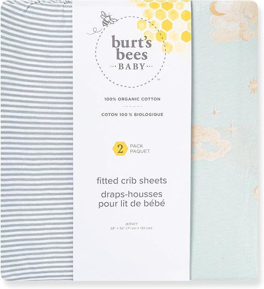 Burt's Bees Baby Essential Organic Cotton Fitted Crib Sheet, Breathable for Boy Girl Standard Crib & Toddler Mattresses