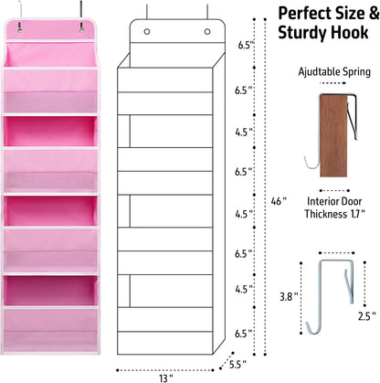 Giraffe Creation Over Door Organizer with 4 Large Capacity Pockets, Hanging Organizer Storage for Closet Bathroom Nursery Bedroom Dorm, Toys Cosmetics Sundries and Baby Essentials, Pink