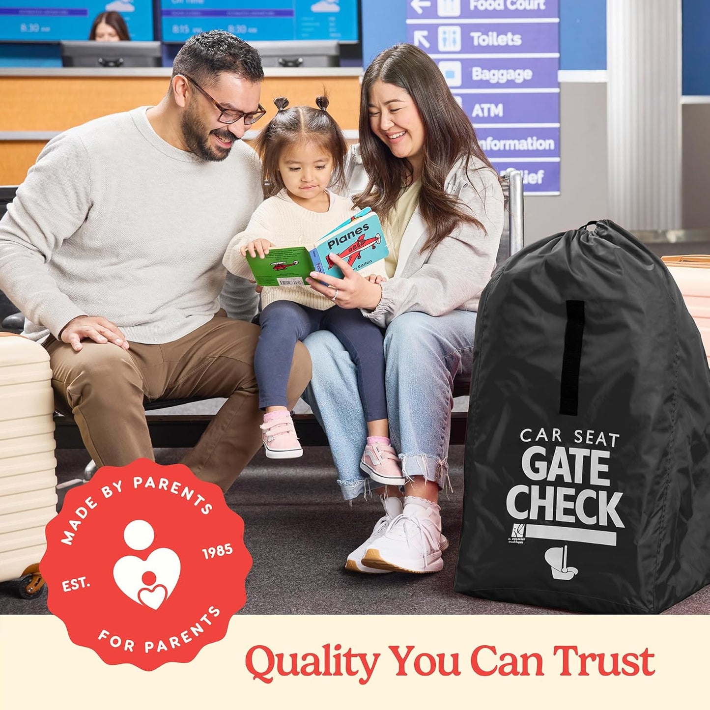 J.L. Childress Gate Check Travel Bag for Car Seats - Car Seat Travel Bag for Airplane, Includes AIRTAG Holder, Fits All Baby Carriers, Infant Carriers & Child Booster Seats - Neon Blue