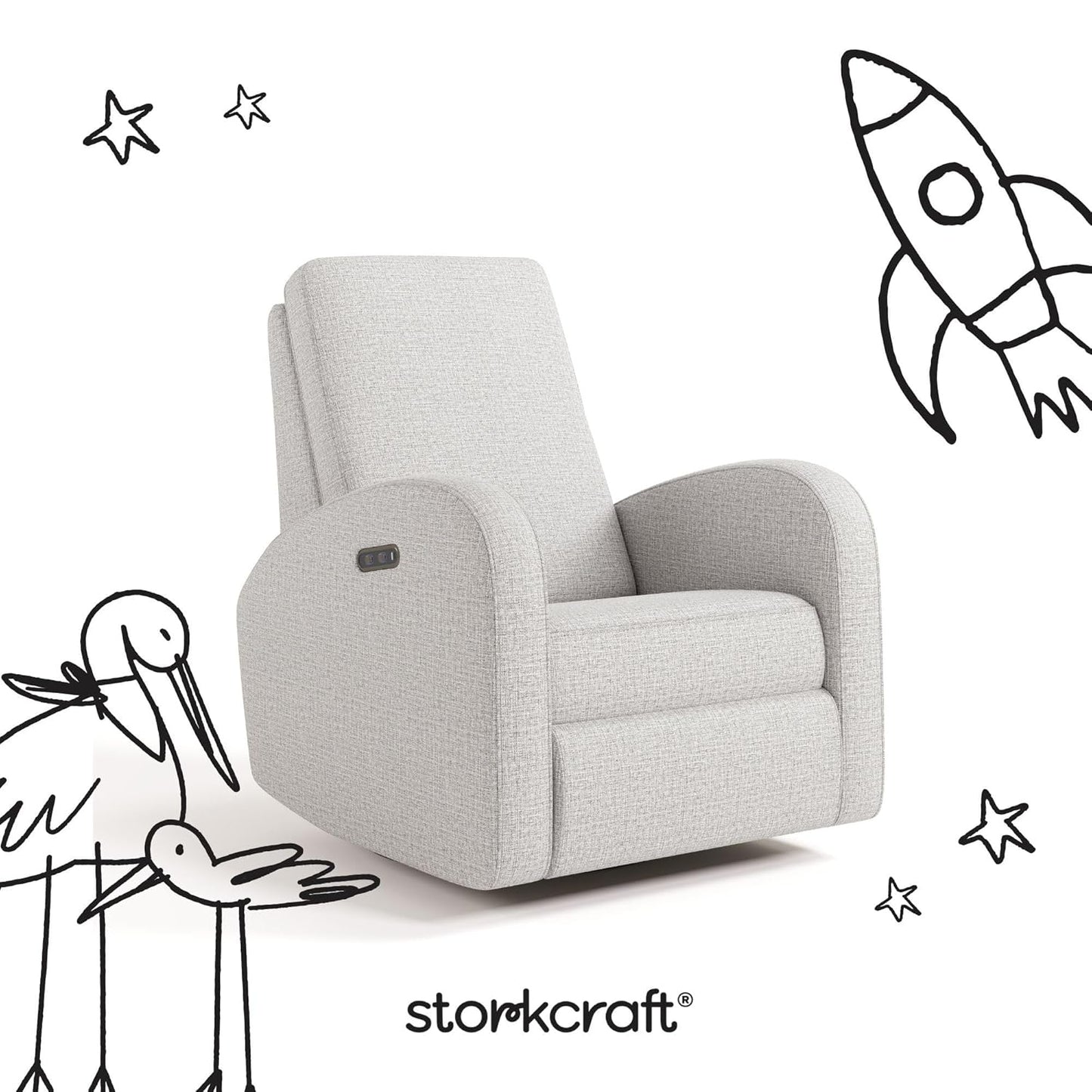 Storkcraft Santa Monica Power Recliner Swivel Glider (Dune Basketweave) – Effortless Electronic Power Recline, USB-A & USB-C Charger