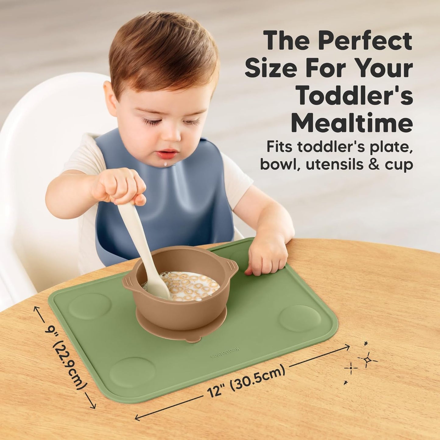 KeaBabies 2pk Silicone Placemats for Toddlers, Kids - 12x9 Non Slip Suction Baby Silicone Placemat for Restaurants, Dining Table,Travel, Easy to Clean, Food Grade/BPA-Free,Small Baby Table Mat(Slate)