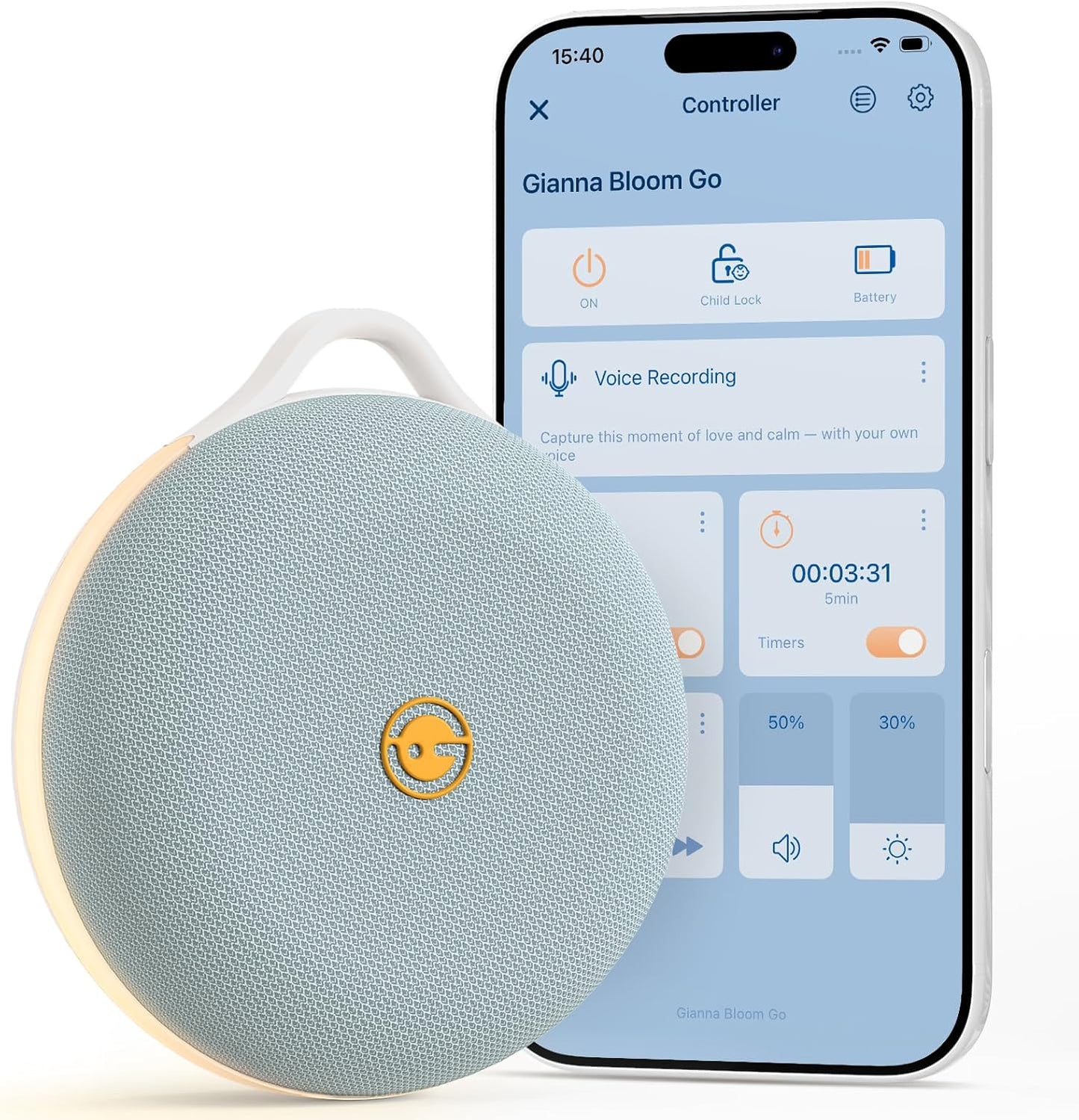 Portable White Noise Machine for Baby Sleeping, Sound Machine with Personal Voice Recording & Night Light, Rechargeable Battery for Travel, 12 Soothing Sounds & App Library, Toddler Travel Essentials