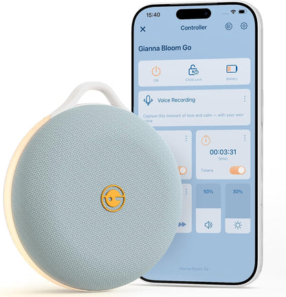 Portable White Noise Machine for Baby Sleeping, Sound Machine with Personal Voice Recording & Night Light, Rechargeable Battery for Travel, 12 Soothing Sounds & App Library, Toddler Travel Essentials