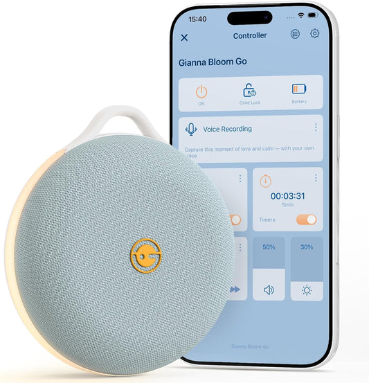 Portable White Noise Machine for Baby Sleeping, Sound Machine with Personal Voice Recording & Night Light, Rechargeable Battery for Travel, 12 Soothing Sounds & App Library, Toddler Travel Essentials