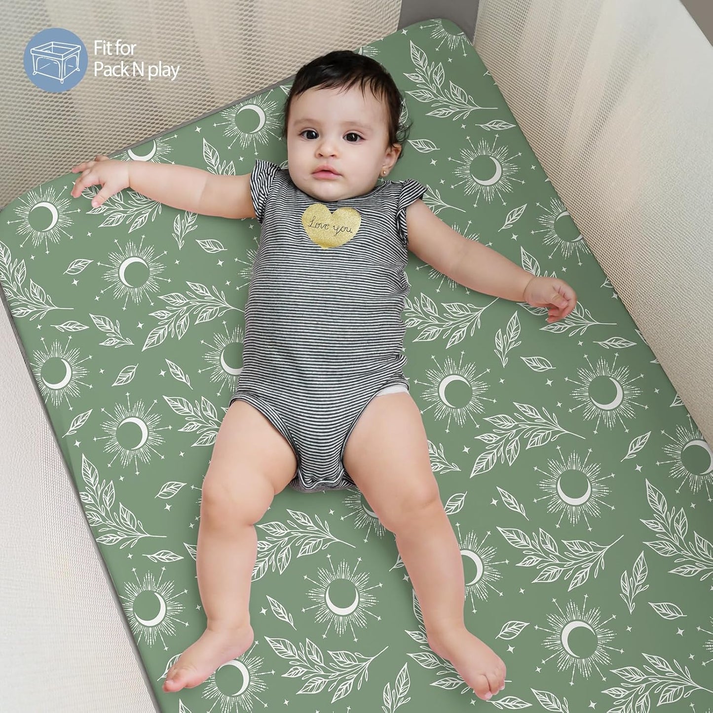 Baby Mini Crib Sheets Girl, Portable 38”x26” Pack and Play Sheets Fitted for Playard and Pack N Play Mattress, 3-Pack Soft Microfiber Pink Rainbow
