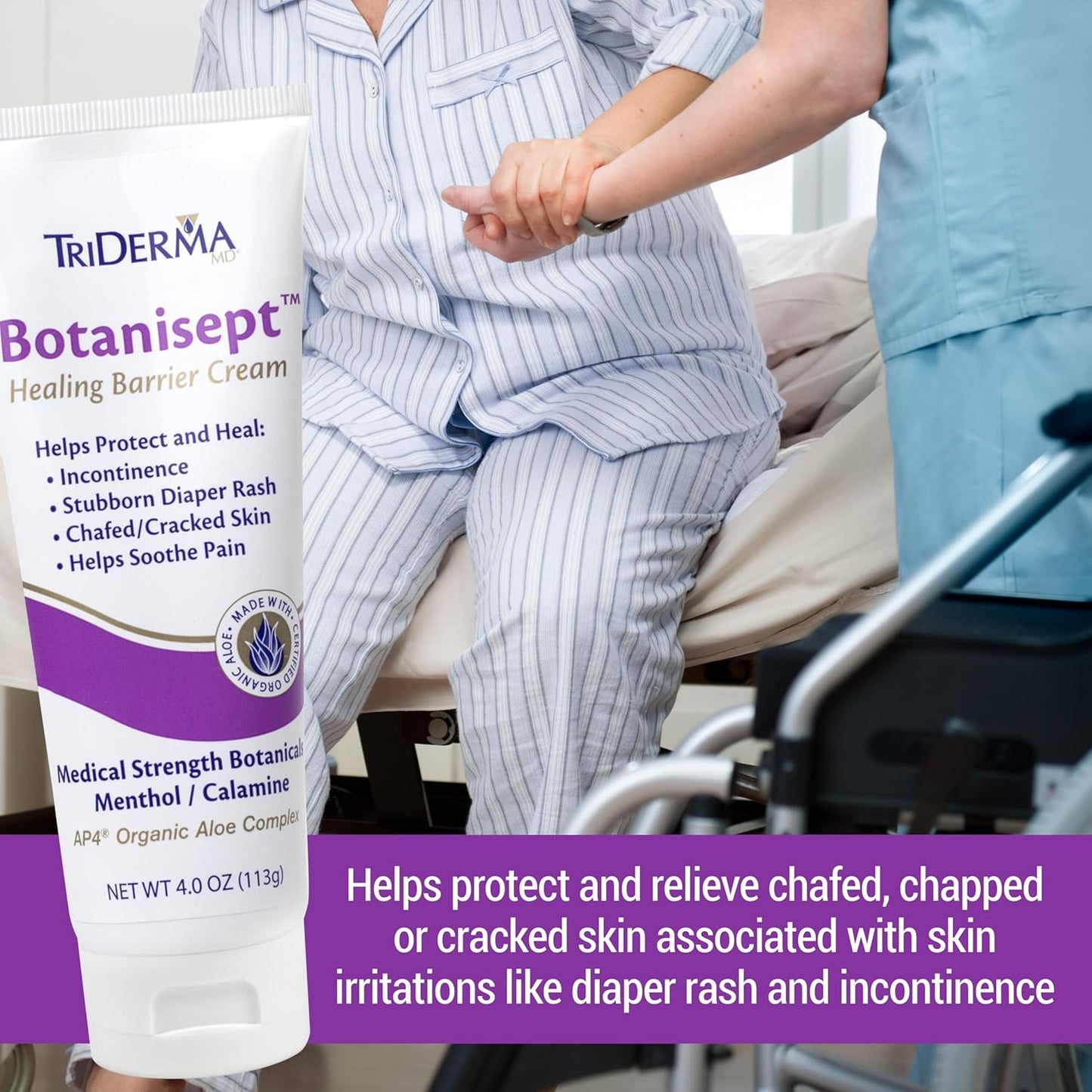 TriDerma Botanisept™ Barrier Cream - AP4 Aloe Vera Gel, Zinc, Calamine for Incontinence, Diaper Rash, Postpartum Essentials, Chafing Cream - FSA Eligible - Skin Relief & Moisture Barrier - 4oz 2 Pack