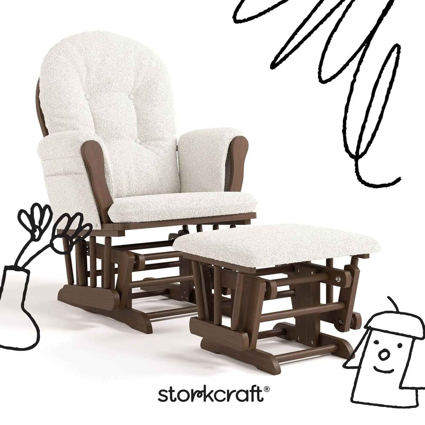 Storkcraft Premium Hoop Glider & Ottoman (Natural/Pink) — GREENGUARD Gold Certified Nursery Glider, Solid Wood Craftsmanship, Smooth-Gliding Nursery Chair and Ottoman, Award-Winning - Colors B