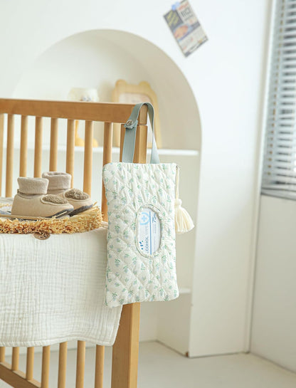 Quilted Baby Wipe Holder Quilted Wipe Pouch Portable Hanging Floral Wet Wipes Bag for Car, Stroller