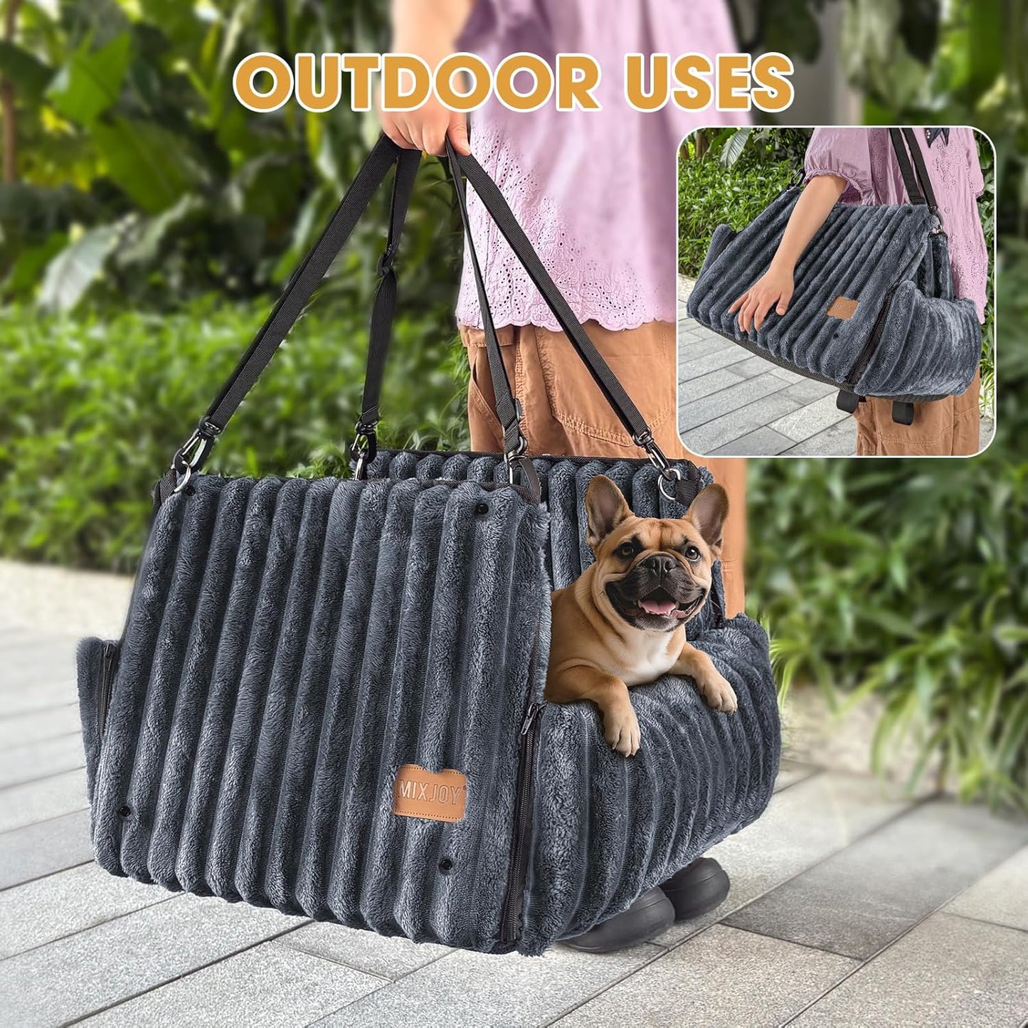 MIXJOY 6-in-1 Dog Car Seat for Small/Medium Dogs up to 25 lbs, Multi-Functional Dog Carrier for Car with Detachable Washable Cover, Pet Travel Bed with Clip-On Safety Leash, Beige