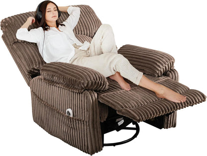 GRAINELL Oversize Power Swivel Recliner, 40in Wide Electric Glider Rocking Chair with Headrest Adjustment, USB Port, 270° Swivel, Rock 30° – for Living Room, Nursery, Black (5" 7' to 6" 1' Height)