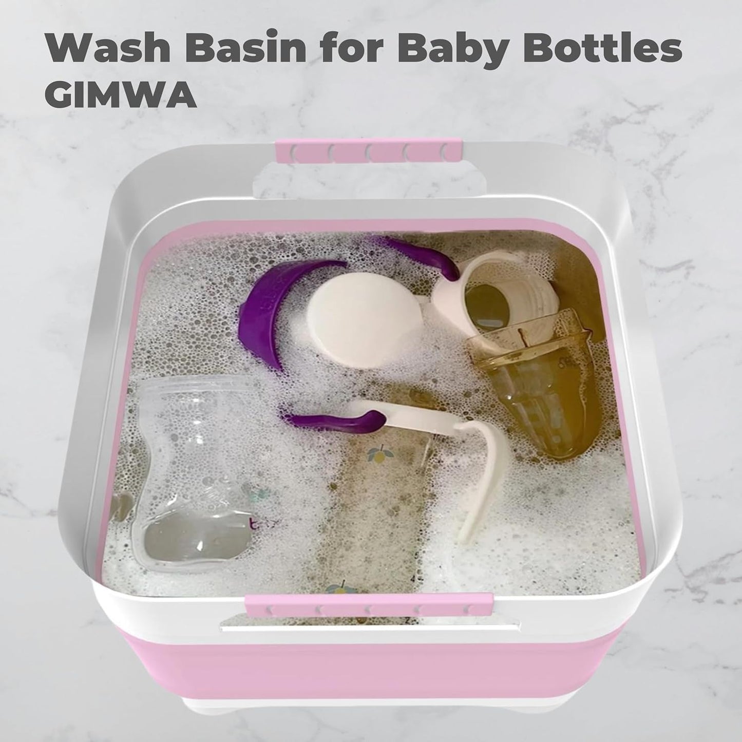GIMWA 2.6 Gal(10L) Collapsible Wash Basin for Baby Bottles, Gray Space-Saving Collapsible Dish Basin with Drain Plug for bottle washing, Collapsible Bucket for RV Kitchen Essentials