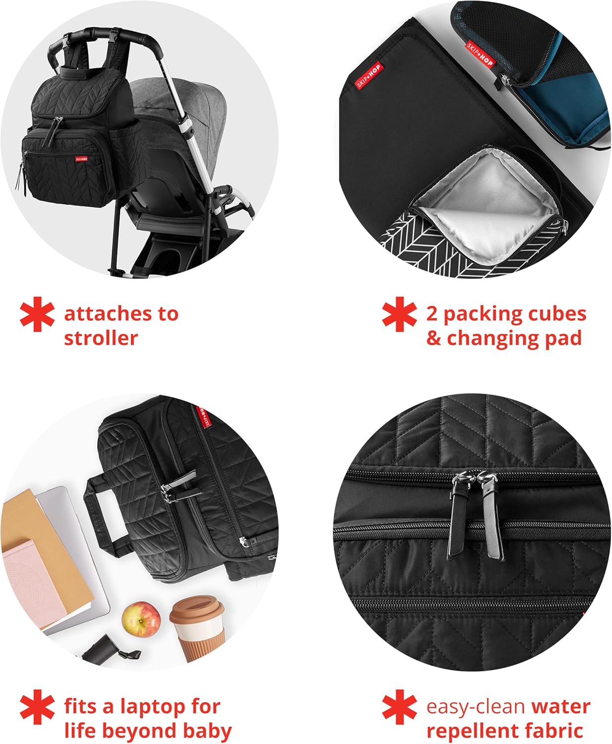 Skip Hop Diaper Bag Backpack: Forma, Multi-Function Baby Travel Bag with Changing Pad & Stroller Attachment, Jet Black
