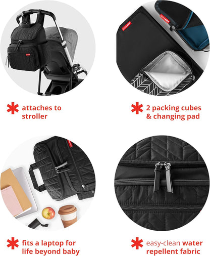 Skip Hop Diaper Bag Backpack: Forma, Multi-Function Baby Travel Bag with Changing Pad & Stroller Attachment, Jet Black